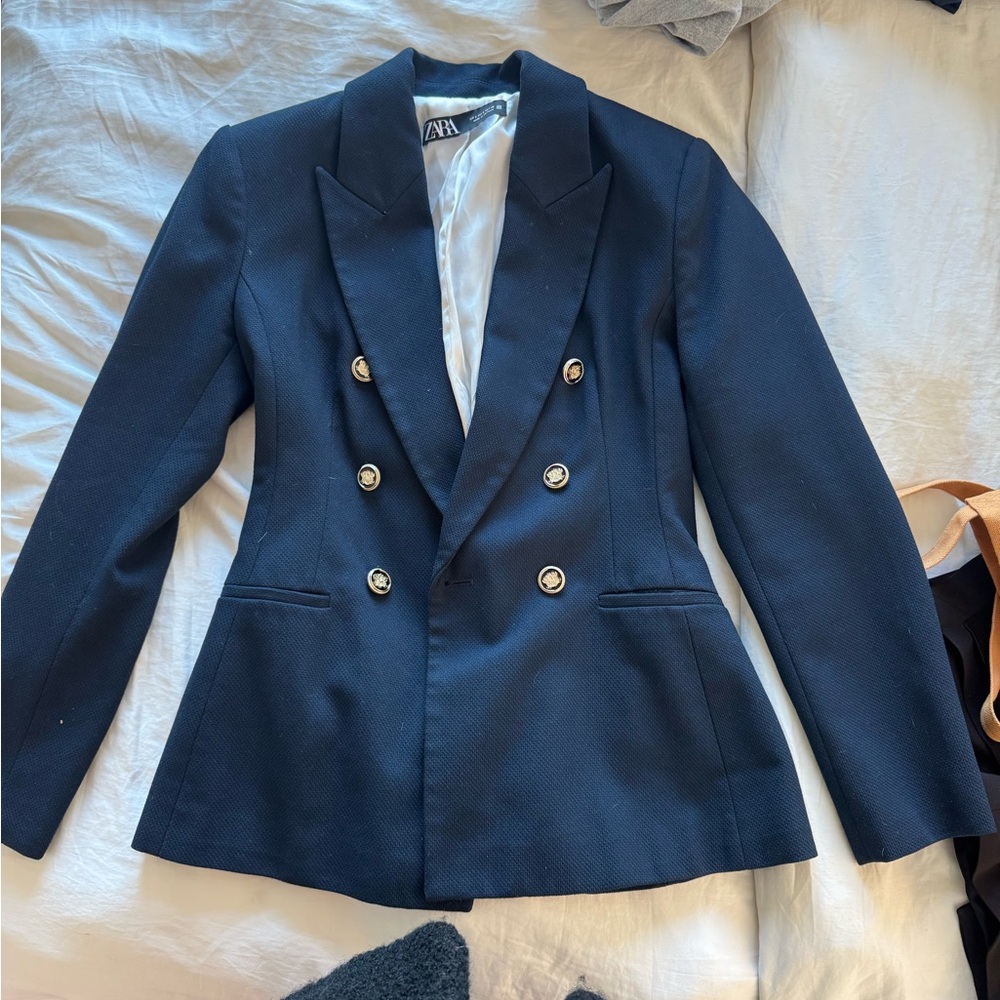Zara Dark Blue Blazer with Metallic Buttons